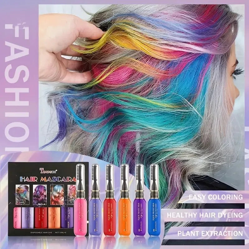 6pcs/Set Disposable Hair Dye Comb - Washable Hair Tint for Party, Birthday, and Cosplay - Easy to Use and Safe Quake