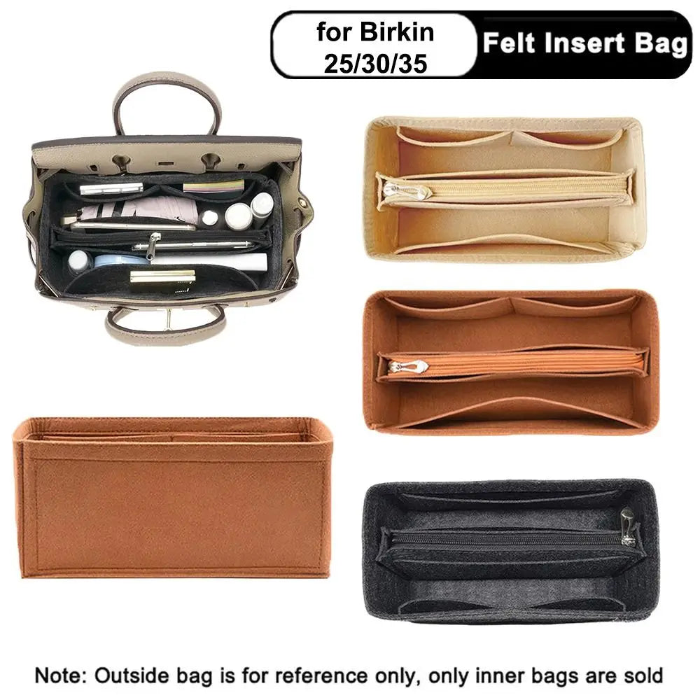 Durable Felt Handbag Insert Bag Multi-Pocket Travel Liner Bag Portable Inner Bag for Birkin25/30/35 Quake