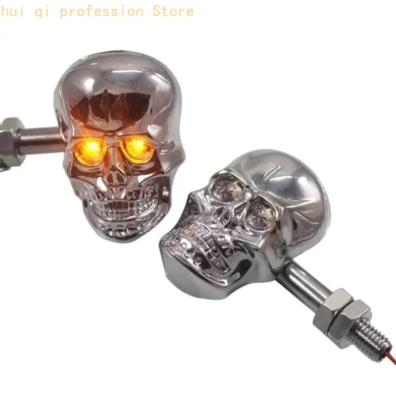 1 Pair 12V Motorbike LED Turn Lights Punk Skull Turn Lights H8WE Quake