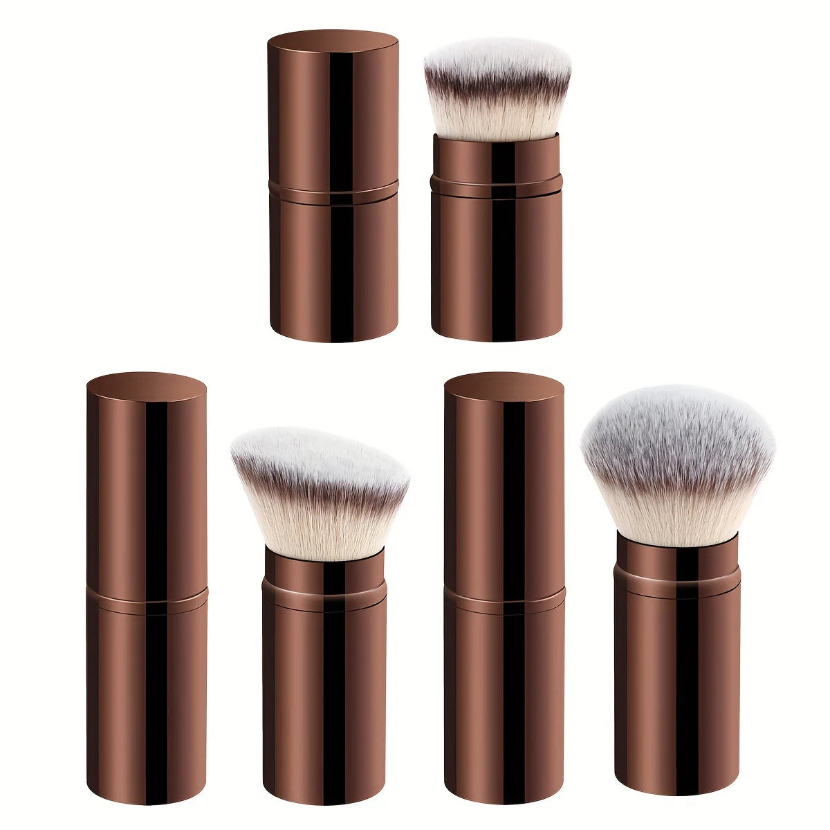 3pcs Professional Extendable Face Makeup Brushes, Blush Powder Foundation Brushes, Synthetic Soft Brushes For Liquid Cosmetics Quake Chocolate