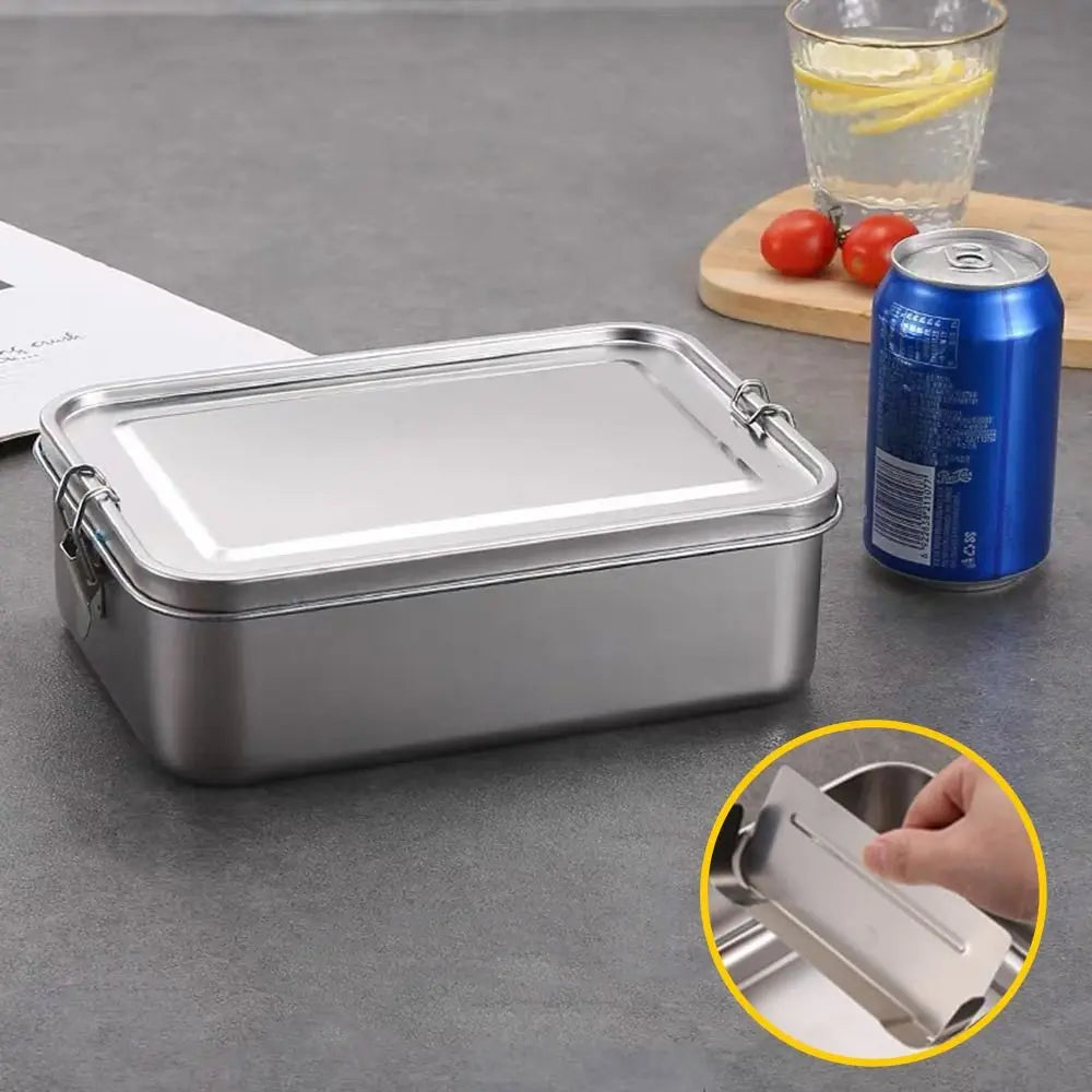 Portable Stainless Steel Bento Box Square Leakproof Lunch Box Large Capacity with Lid Lunch Container Outdoor Quake 2400ml-with spacer