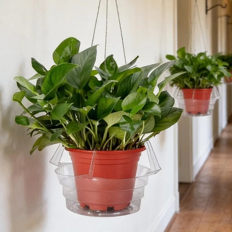 8/10/12inch Clear Round Plastic Indoor Outdoor Hanging Basket Drip Base Hanging Plant Tray with Built in Hook Gardening Pot Tray Quake
