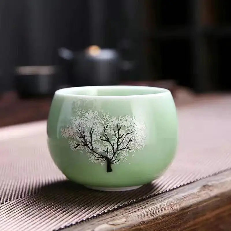 Thermochromic Cup Sakura Tea Cup Ceramic Kung Fu Tea Cupjapanese Style Kiln Tea Cup Master Cup Tea Cup Changing Color Tea Cup Quake Green b