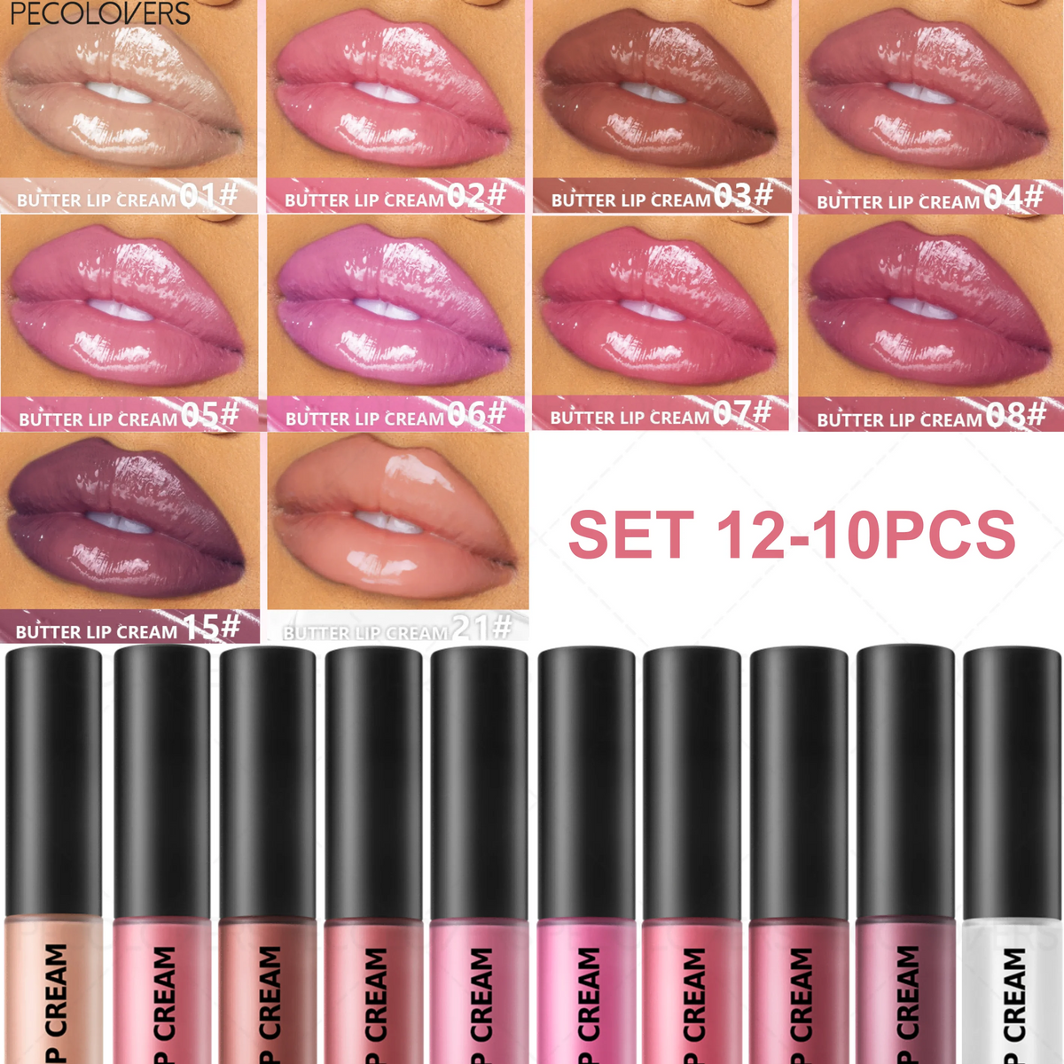 10 Pcs/SET Buttery Lip Gloss, Silky Moisturizing and Hydrating Lip, High Color Rendering, Suitable for Various Makeup Looks Quake SET 12