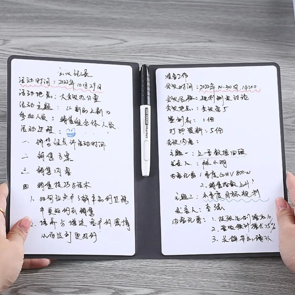 Reusable A4 Whiteboard Notebook With Whiteboard Pen Leather Erasable Whiteboard Draft With Erasing Cloth Stationery Quake