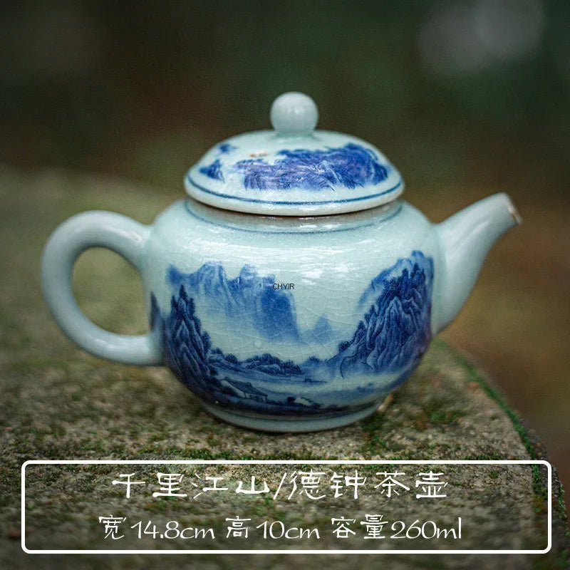 Qianli Jiangshan Handmade Tea Pot, Household Ceramic Tea Set, Old Ceramic Clay Tea Pot, Single Pot, Chinese Open Plate Tea Pot Quake