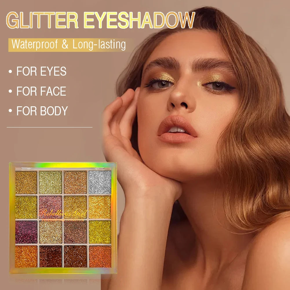 16 Color Glitter Sequin eyeshadow Palette Diamond Shimmer Body Face Art Makeup Waterproof Skin Sequins Gloss Eyeshadow Palette Quake