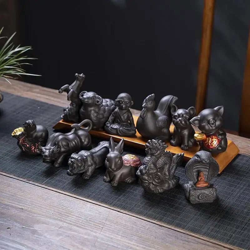 Zisha Twelve Zodiac Creative Tea Pet Ornaments Nurturable Tea Play Tea Accessories Cute Zodiac Small Ornaments Quake