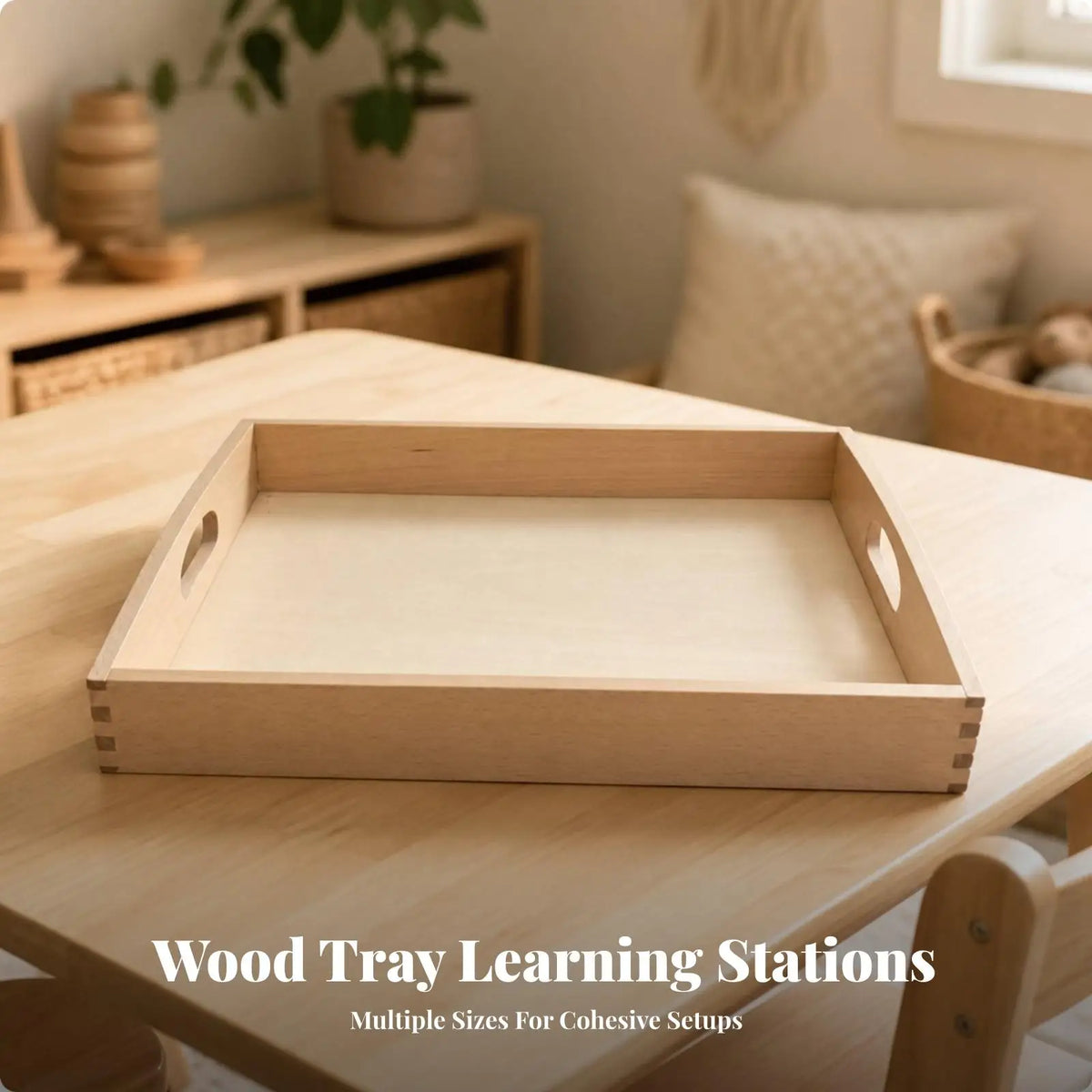 Educational Learning Kids Toy Wooden Montessori Teaching Tray Sensory Tray with Handles for Classroom Activity Quake