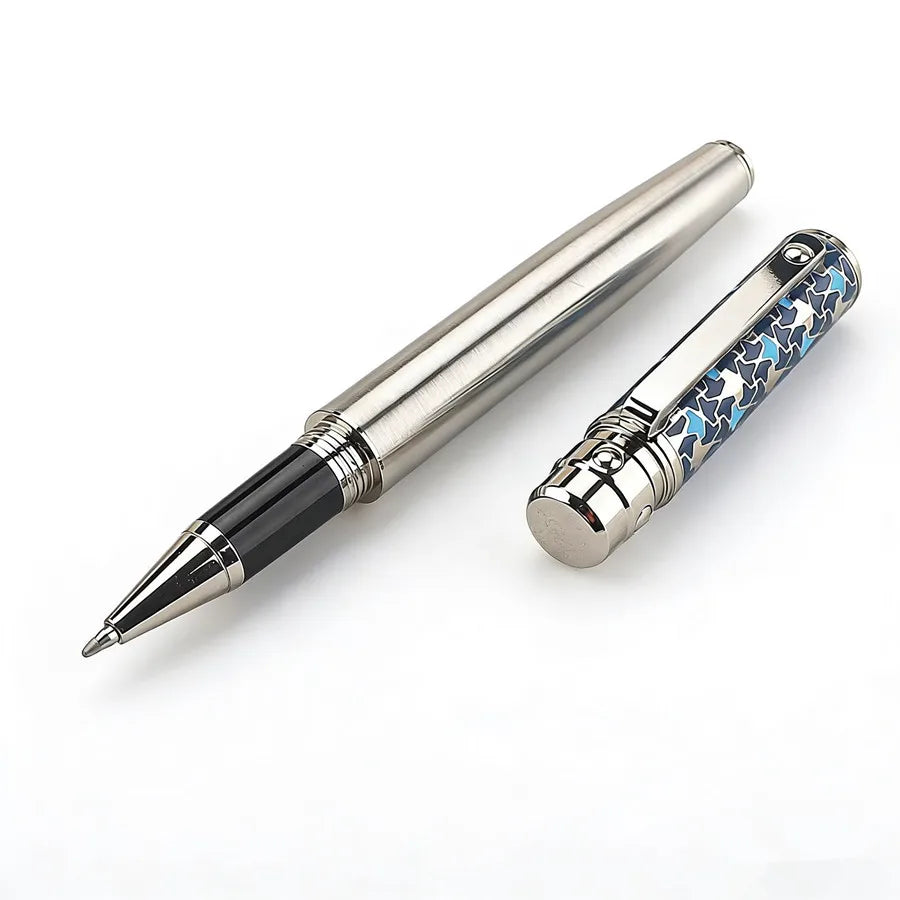 High-Grade Stainless Steel Metal Ballpoint Pen, Exquisite Enamel Decor Business Pen, 0.7mm Fine Point Smooth Writing Pen Quake 3010-1