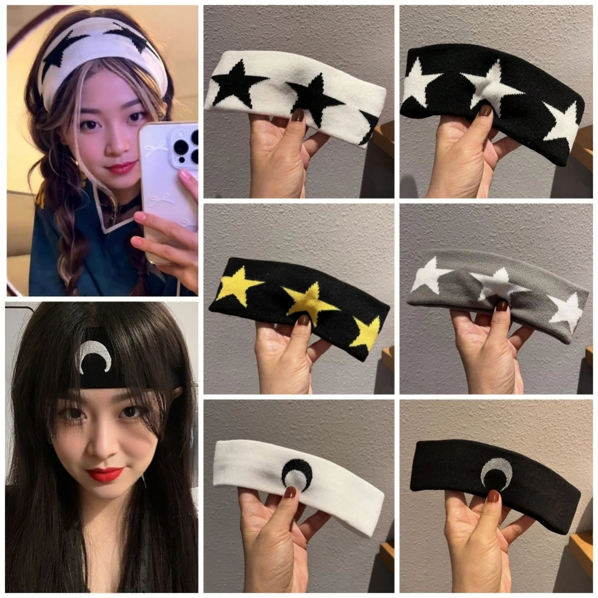 Street Style Personalized Star and Moon Headband Knitted Breathable Butterfly Embroidery Head Scarf for Running Yoga and Sports Quake