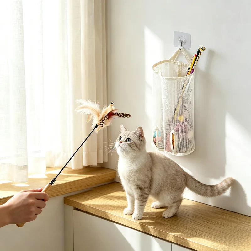 Wooden Handle Cat Teasing Stick Feather Bell, Detachable And Replaceable Head, Resistant To Scratching And Relieving Boredom Quake