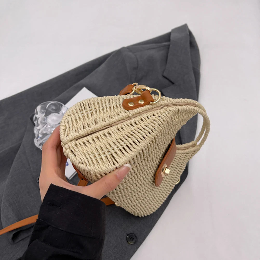 Women Hand-Woven Bag Summer Woven Shell Female Tote Bag Handmade Fashion Holiday Casual Simple Elegant Lady Straw Bag Quake