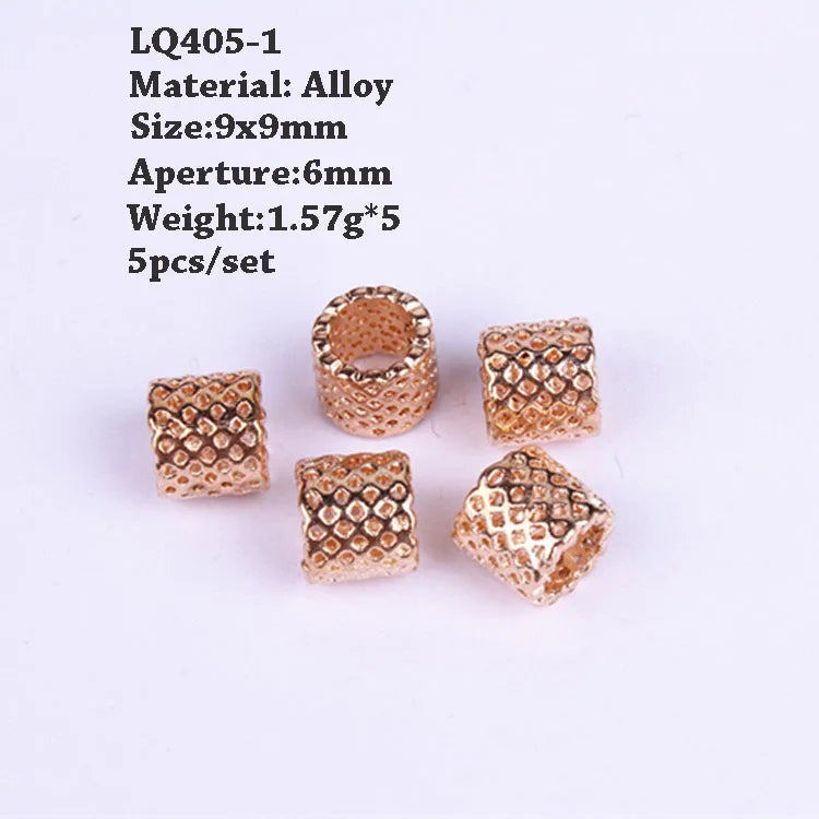 5-Piece Dreadlock Braid Beads Rings – Silver & Gold Hair Accessories