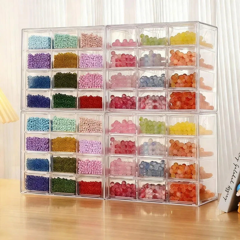 Desktop Jewelry Beads Storage Box Handmade DIY Materials Organizer Transparent Plastic Divided Drawer Bead Sorting Case Quake