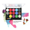 15Color BodyPainting Kit Vibrant Face Color Makeup Cream for Stage Costume Performances Includes Stencil and Brush Quake 15 color