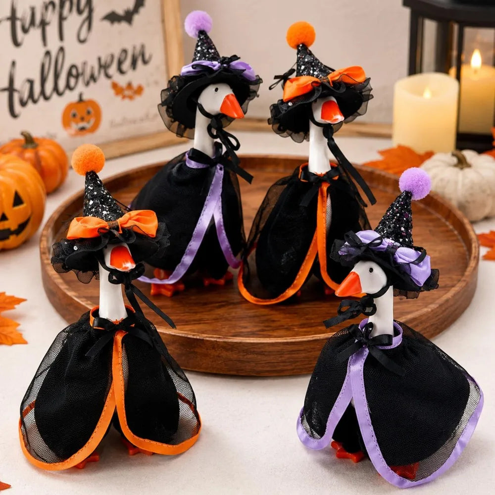 Halloween Desk Goose Witch Cloak Costume 7 Inch Mini Desktop Goose Clothes Doll Dress-Up Accessory Set DIY Halloween Party Decor Quake