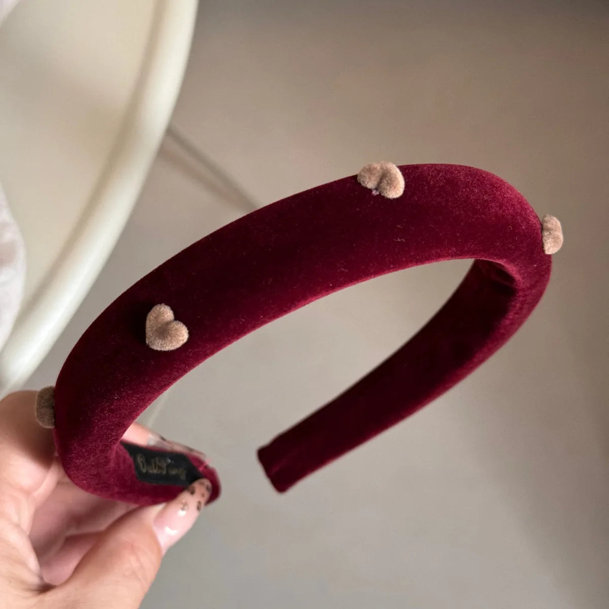 Velvet Love Heart Headband Women Girls Solid Color Elegant Hair Hoop Outdoor High Headband Hair Accessories New Sweet Hairpin Quake red
