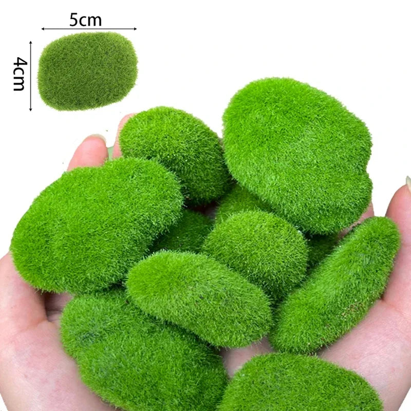 50/5PCS Artificial Foam Moss Rocks Fake Green Moss Stone Micro Landscape DIY Crafts for Home Garden Flower Pot Decoration Stone Quake 4x5cm 10PCS
