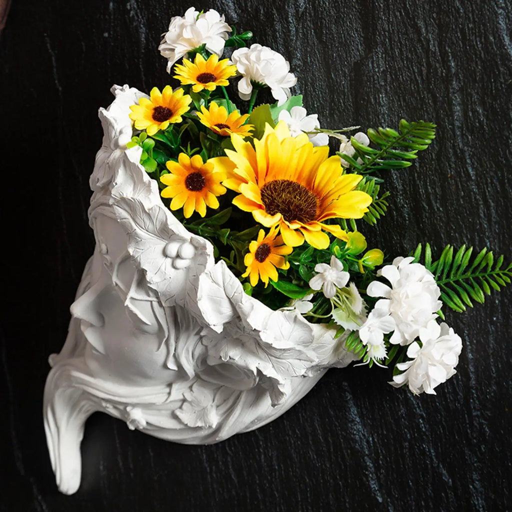 Wall Planter Resin Crafts Decorative Cute Wall Art Decoration Head Flower Pot Goddess Statue for Home Hanging Living Room Quake