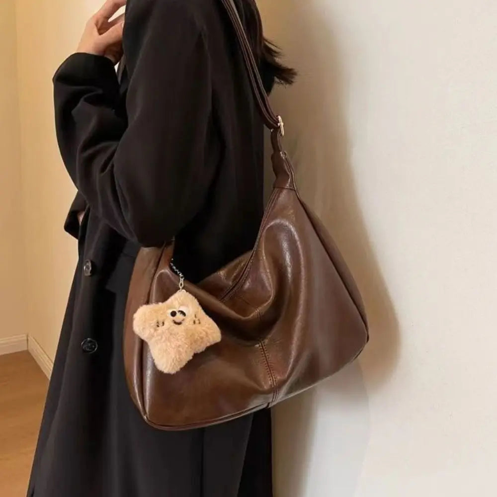Trendy Slouchy Shoulder Bag for Women Large Capacity Retro Ladies Hobo Tote Bag PU Leather Underarm Bag Quake