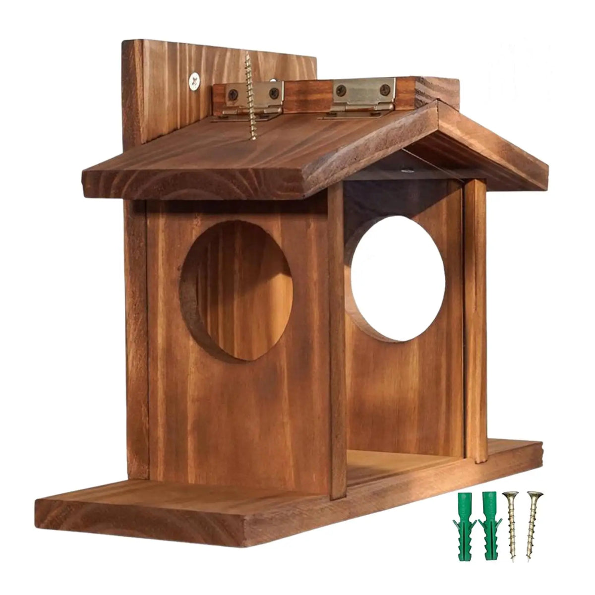 Wood Squirrel Feeder Garden Decoration for Peanut and Corn Feeding House for Outside Winter Backyard Garden Squirrel Lovers Quake
