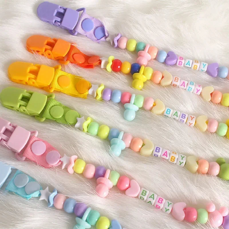 Baby Dummy Anti-lost Pacifier Baby Leash Newborns Beads Soother Nippler Chain Newborn Pacifiers Clips for Teether Nipples Care Quake