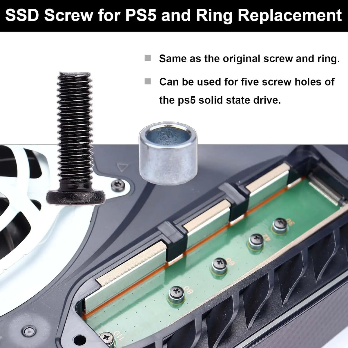 1Pcs SSD Screw for PS5 and 1Pcs Ring Replacement for Sony DualSense 5 Console Solid State Drive Quake