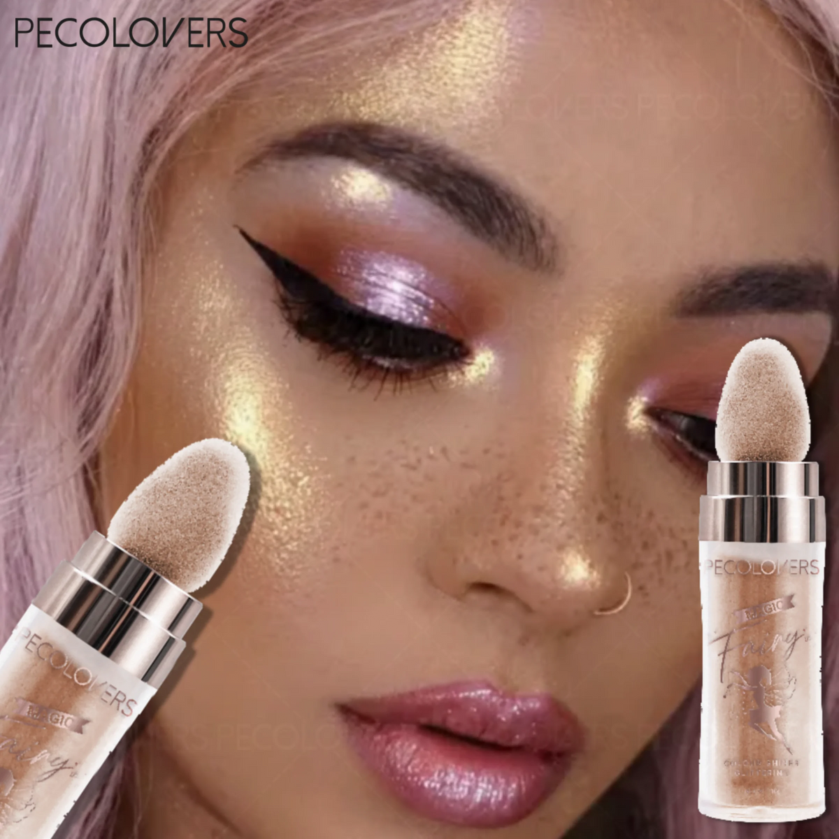 Magic Shine Highlight Pat Powder, Face & Full Body Highlight Brightening Natural Three-dimensional Contouring Blush Quake