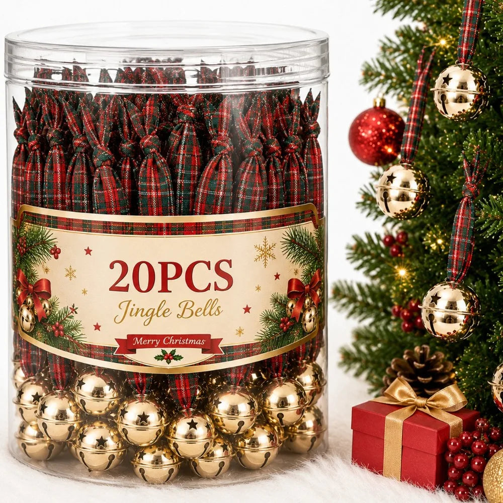 Christmas Tree Bell Pendant Red Green Checkered Ribbon Bell Christmas Wreath Hanging Ornament DIY Festival Party Home Decoration Quake