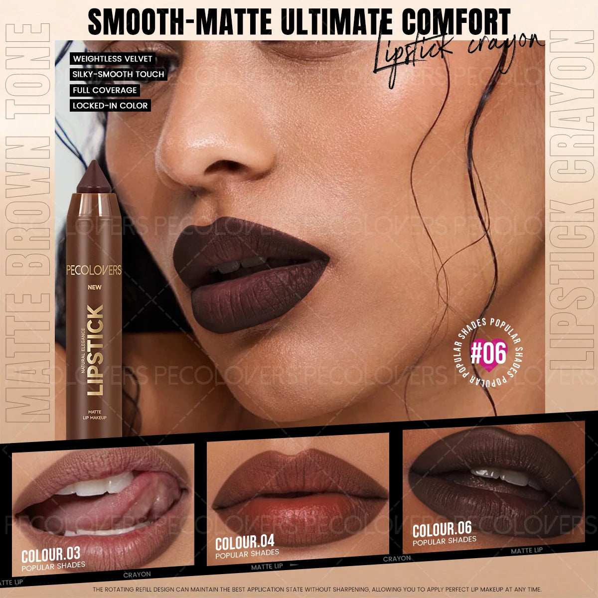 Winter Reddish Brown Lip Liner Pencil Matte Velvet Long-Wearing Non-Smudging for Daily Party Makeup Quake