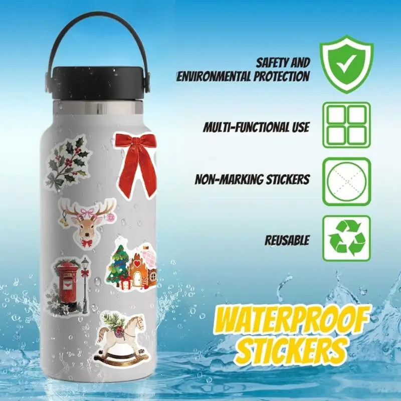 50 Sheets User Friendly Removable Christmas Sticker Waterproof PVC Texture Decorative Labels for Kids Home Classroom K1KF Quake