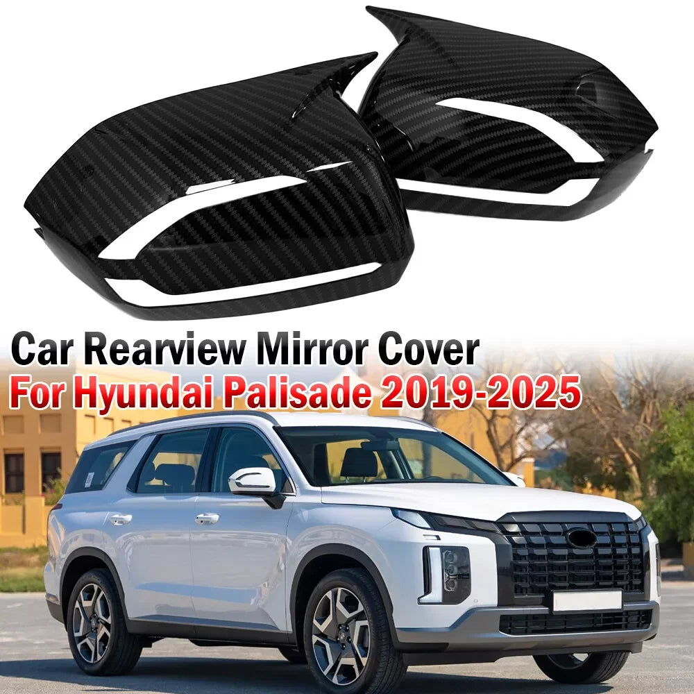 For Hyundai Palisade 2019-2025 Car Sticker Rearview Side Mirror Cover Wing Cap Exterior Door Rear View Case Trim Carbon Look Quake