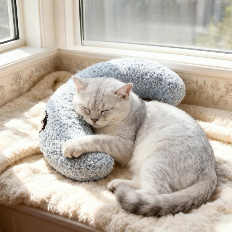 Fair Little Pillow for Cats Ultra Soft Fluffy Pet Calming Toy Half Donut Cuddler Joint Relief Sleeping Improve Machine Washable Quake