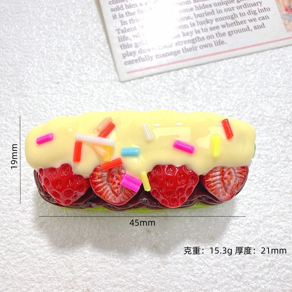5pcs Kawaii Strawberry Chocolate Cake Resin Miniature Cabochon DIY Jewelry Making Phone Decoration Scrapbooking Crafts Accessory Quake No.1