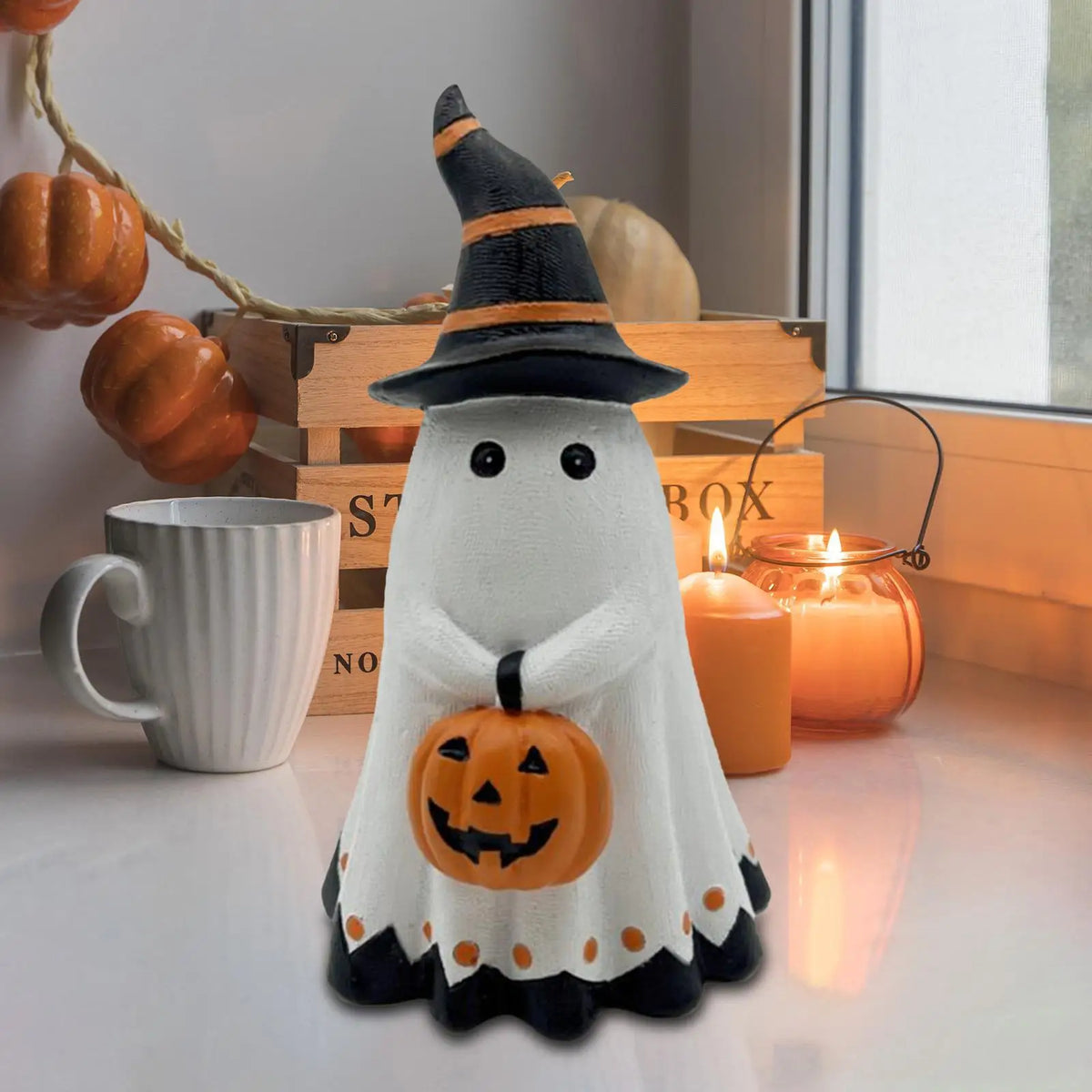 Resin Figurine Figure Festival Garden Halloween Evil Statue Holding Pumpkin Quake Default Title