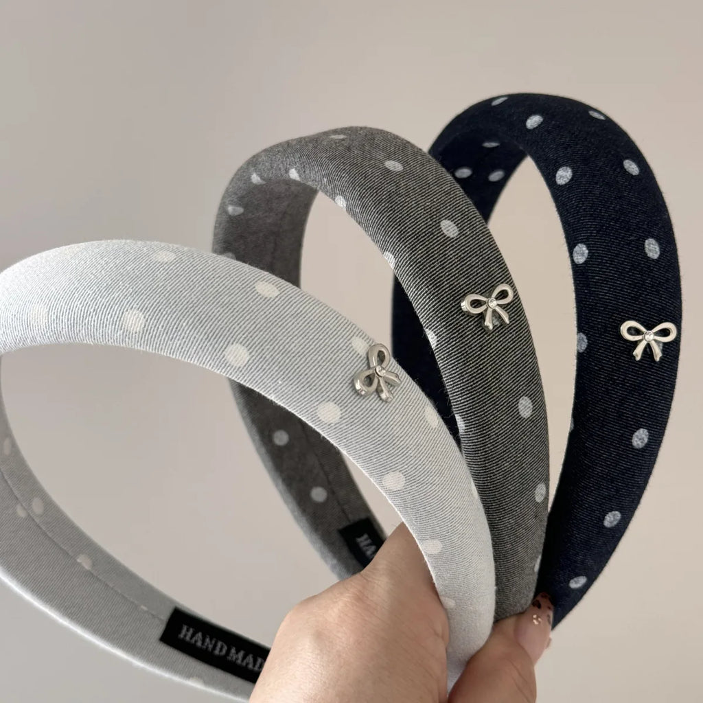 Silver Bow Lazy Polka Dot Wide Edge Sponge Headband Simple High Skull Top Headband Korean Temperament Outdoor Pressure Hair Clip Quake