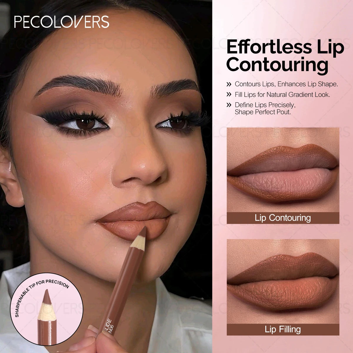 Waterproof Lip Liner Pencil - Matte Finish Long-Lasting, Multi-Color Shades (Nude, Berry, Red, Purple) for All Light Beige Types Quake