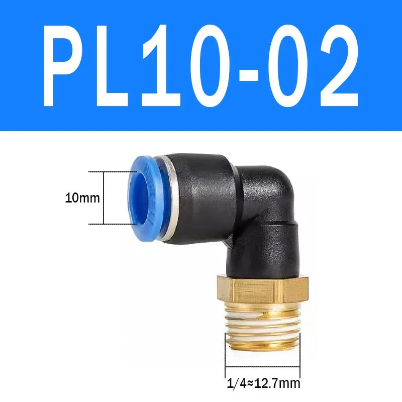 2Pcs PL Pneumatic Quick Connector Threaded Elbow PL6-01/8-02/8-04/10-02/12-03 Hose Air Fitting Quake PL10-02 2pcs BLACK