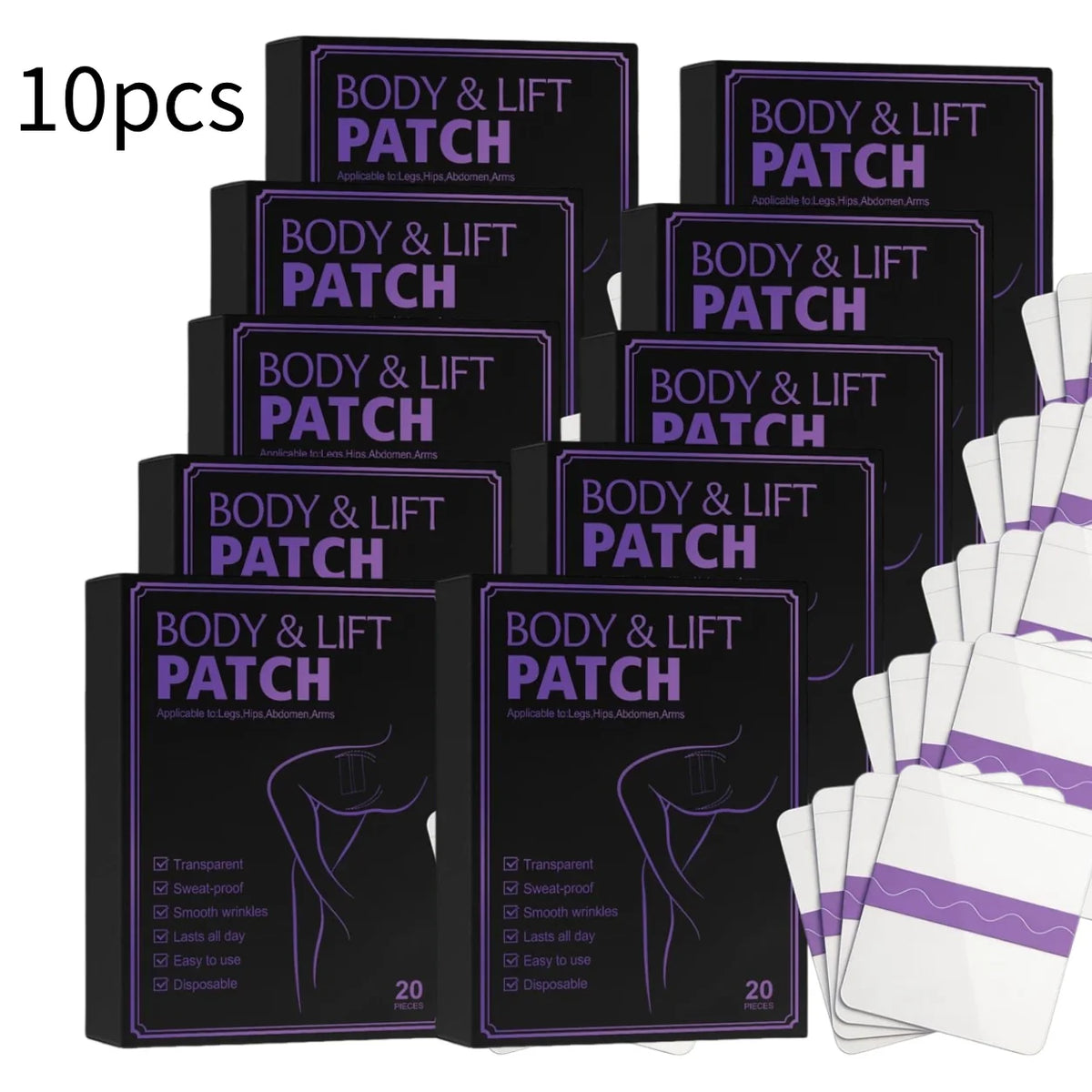 Self Adhesive Body Lift Tape All Day Soothing Essence Care Transparent Disposable Firming Patch for Hips Abdomen Arms and Legs Quake 10PCS