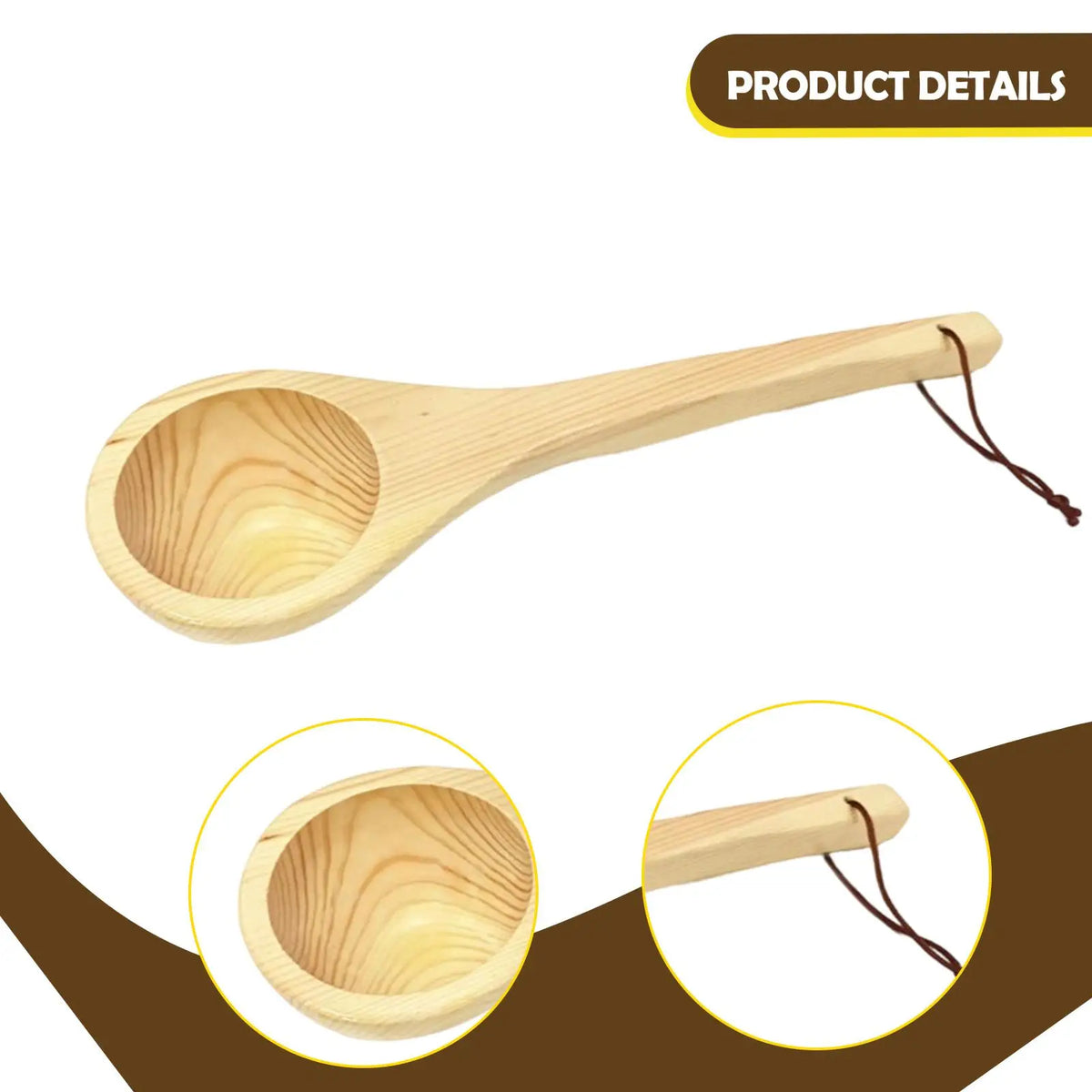 Durable Spruce Wooden Sauna Ladle Scoop with Hanging Rope for Home Spa Public Steam Room Use Quake