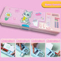 Plastic Pencil Case Fun Mechanism Design Double Sided Use Stationery Storage Box Large Capacity With Calculator/Pencil Sharpener Quake Little Cat