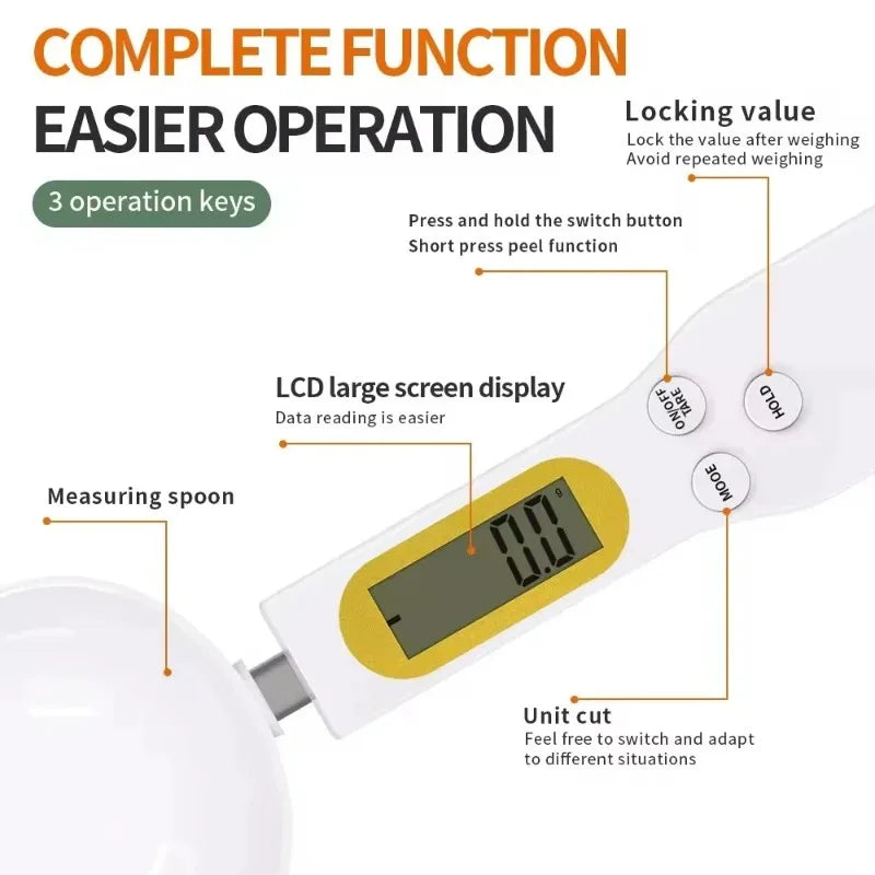 Detachable Spoon Head Electronic Scale High Accuracy Kitchen Food Weighing Scale Coffee Baking Home Commercial Measuring Supply Quake