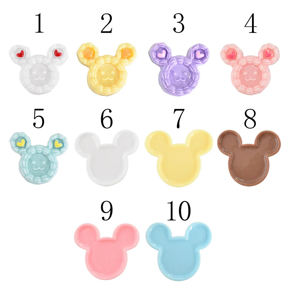 10Pcs Cute Cartoon Mouse head Plate Flatback Resin Cabochon Dollhouse Plays Toy Craft DIY Decoration Making Accessories Quake