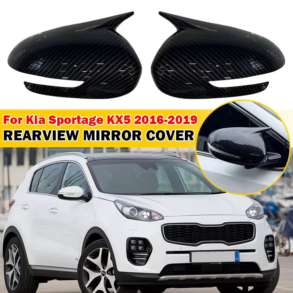 For Kia Sportage KX5 2016-2019 Car Sticker Rearview Side Mirror Cover Wing Cap Exterior Door Rear View Case Trim Carbon Fiber Quake