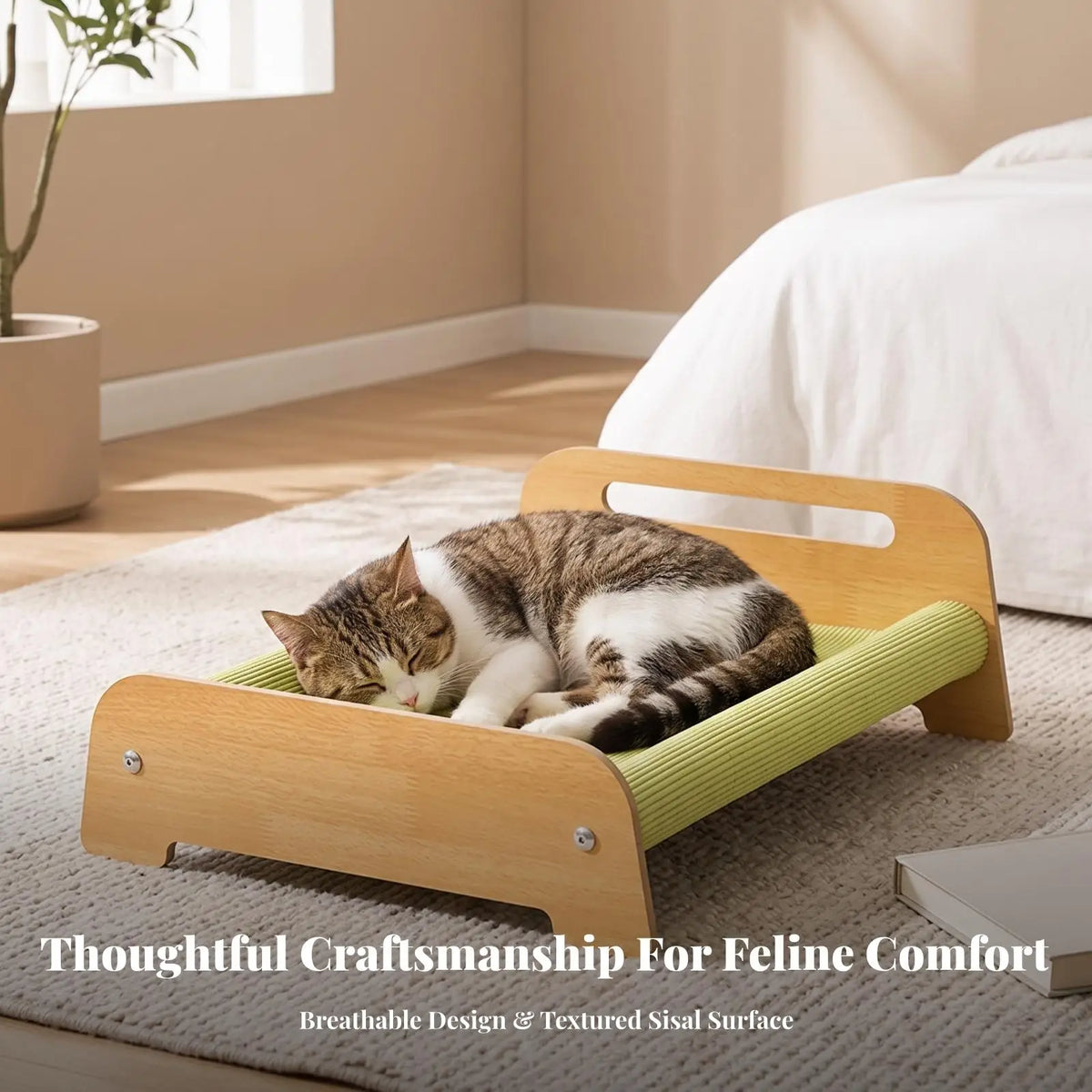 Elevated Cat Bed House with MDF Frame and Jute Mat for Cozy Cat Sleeping Perch Quake