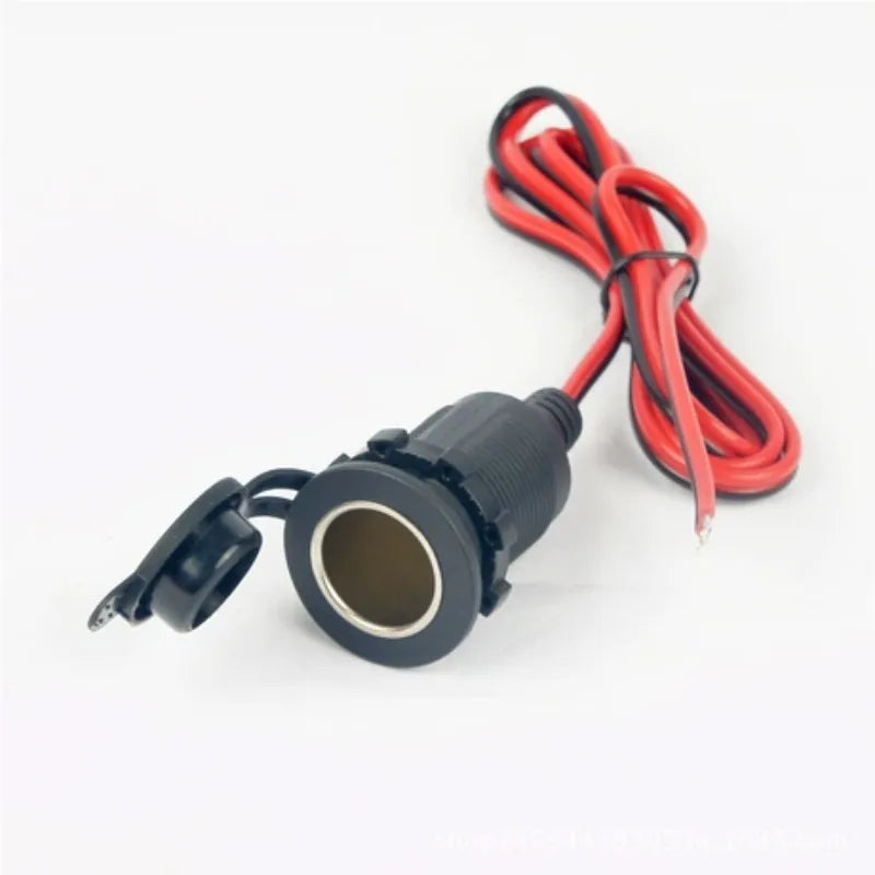 12AWG 12‑24V Panel Mount Cigarette Lighter Female Socket, Bare Wire End Power Receptacle for Motorcycle Yacht Vehicle DIY Wiring Quake