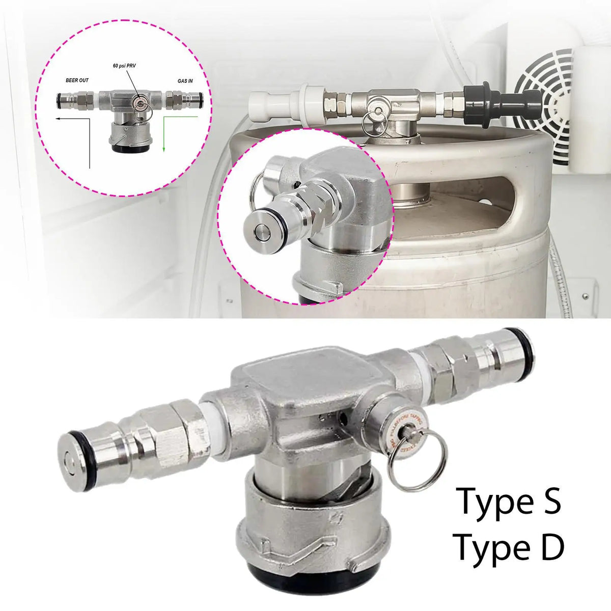Beer Low Profile Keg Coupler with Ball Lock Easy Connection Gas Beer Post Home Quake