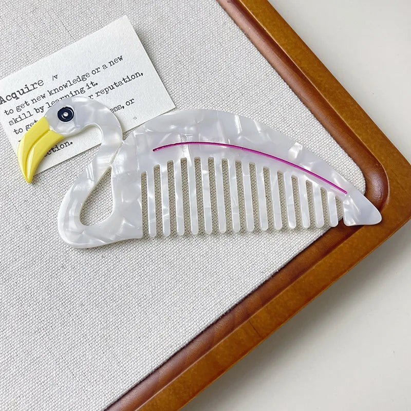Acetic Acid Wide Tooth Comb Cute Cartoon Animal Detangling Hair Brush Dog Swan Pattern Small Pocket Comb Salon Hair Accessories Quake 2 12cmx5.5cm