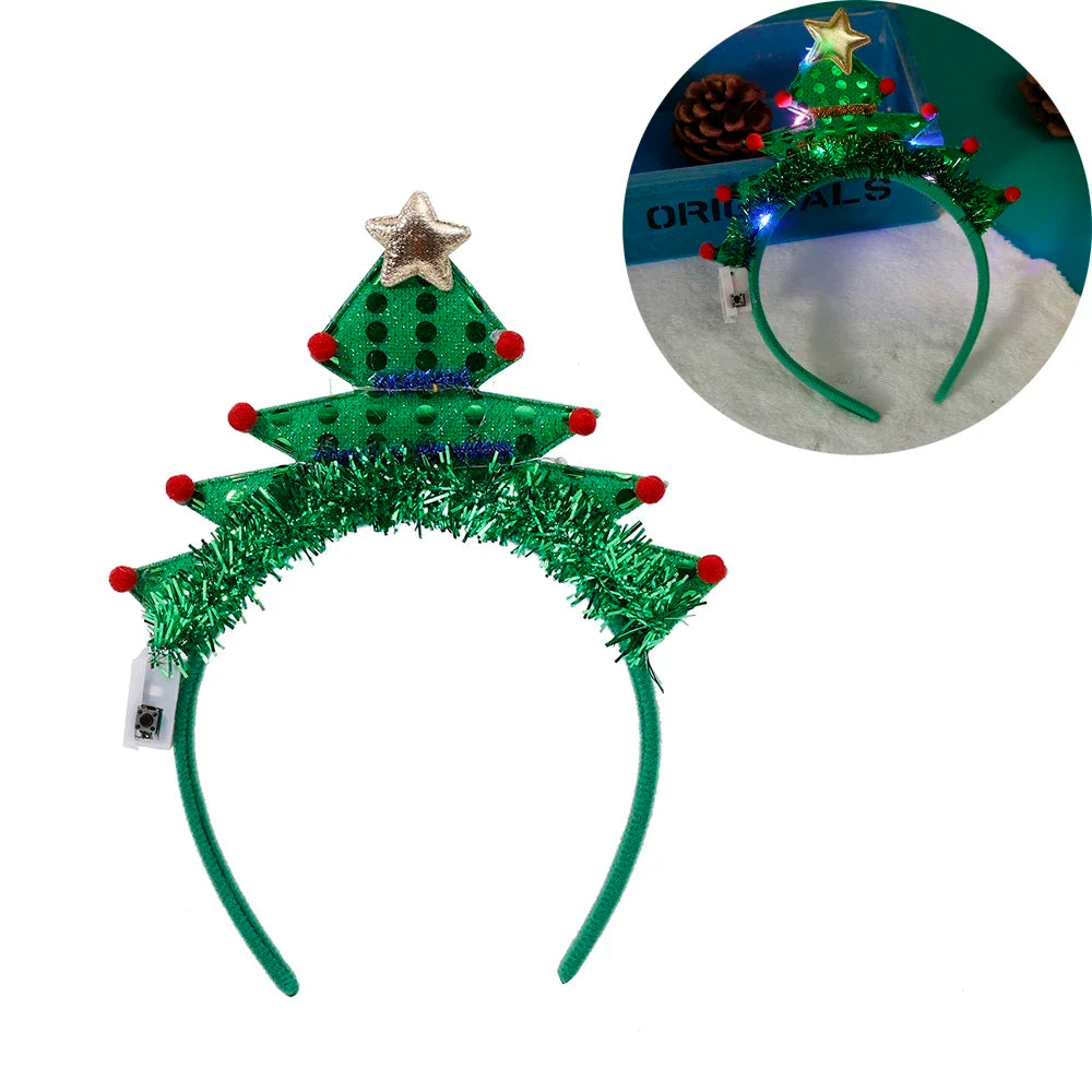 Christmas Luminous Headband Snowflakes Christmas Trees Headband Lovely LED Light Headband Flashing Hair Band Xmas Party Decor Quake 02
